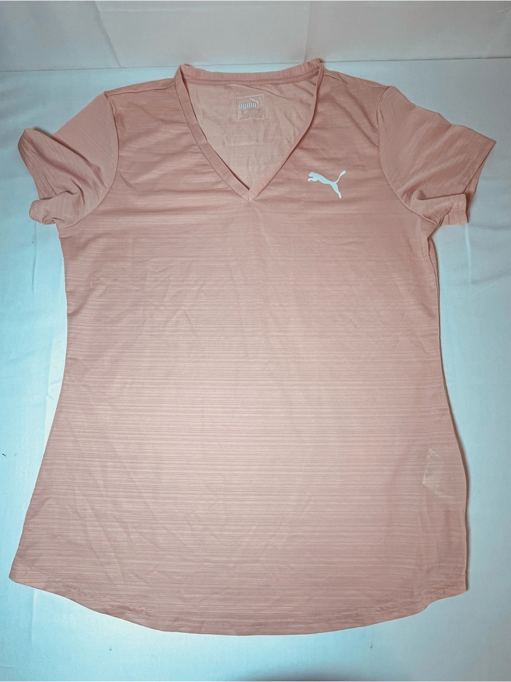 Puma Women's Short-Sleeve V-Neck Tee in Dusty Pink with White Logo